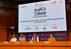 Union Minister of State for #MOFPI Shri Prahlad Singh Patel addressed a press conference on World Food India 2023 at the National Media Centre, New Delhi, today. During which, Hon'ble Minister emphasised that if we want to make our mark in the global #foodprocessing sector, we must move forward in a systematic manner by utilising new technologies, and that is our goal at World Food India 2023.