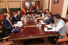 A Spanish delegation led by Spain's Minister of Agriculture, Fisheries, and Food, H.E. Mr. Luis Planas Puchades, met with Shri Chirag Paswan, Union Minister of Food Processing Industries, at Panchsheel Bhawan in New Delhi. The delegation also included Mr. Fernando Heredia Noguer, Deputy Director General of International Cooperation, and Mr. Juan Manuel Velasco, Counselor for Agriculture, Fisheries, and Food for India and Seychelles at the Embassy of Spain in India.  The Spanish Minister, who arrived in Indi