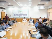 Union Minister of @MOFPI_GOI Shri Pashupati Kumar Paras chaired a meeting with Union Minister of State Shri Prahlad Singh Patel at Panchsheel Bhawan today, to review the curtain-raiser of #WorldFoodIndia2023, which will take place on March 10, 2023. Hon’ble Ministers were informed by senior officials of the Ministry, @ficci_india, @EY_India and @investindia on the preparations for the event.