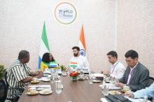Union Minister of #MOFPI Shri Chirag Paswan had a G2G interaction with Dr Theresa Tenneh Dick of Sierra Leone, on the sidelines of @worldfoodindia and discussed the potential areas of collaborations in the trade and food processing sector.   #WorldFoodIndia2024