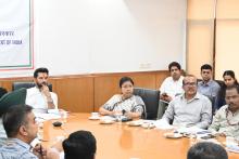 Union Minister of #MOFPI Shri Chirag Paswan chaired a review meeting at Panchsheel Bhawan today to take stock of preparations for the upcoming mega food event World Food India 2024, which will be held from September 19-22, 2024, at Bharat Mandapam, New Delhi. Senior Ministry officials and representatives from ficci_india and Invest India briefed the Hon'ble Minister regarding ongoing preparations for the event.