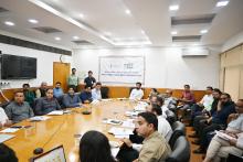 Union Minister of #MOFPI Shri Chirag Paswan  chaired a review meeting with the ministry's officials and representatives from FICCI and Invest India regarding the ongoing preparations of the mega food event World Food India 2024 at Panchsheel Bhawan, New Delhi, today. 