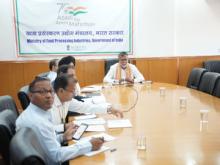 Union Minister of State for @MOFPI_GOI Shri @prahladspatel virtually interacted with #PMKSY applicants in presence of other senior officials at Panchsheel Bhawan in New Delhi today.  #WorldFoodIndia2023  #WFI2023